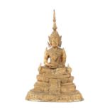 Buddha Thailand, wohl 18./19. Jh., Messing, vergoldet, der junge Buddha in Padmasana auf einem