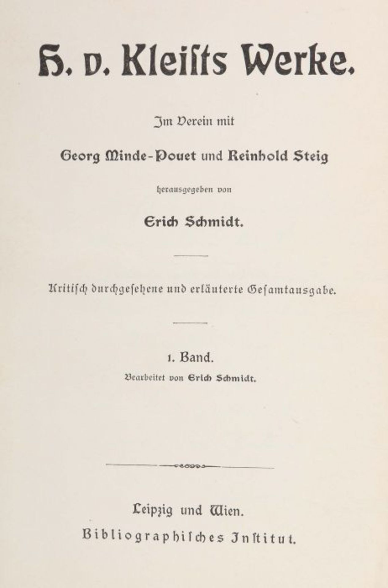 Kleist, Heinrich von Kleists Werke, hrsg. von Erich Schmidt, 5 Bde., Leipzig und Wien, - Bild 2 aus 2
