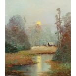 Arnold-Graboné, Georg 1896 - 1982, süddeutscher Landschaftsmaler, Prof.. "Helle Nacht im Moos",