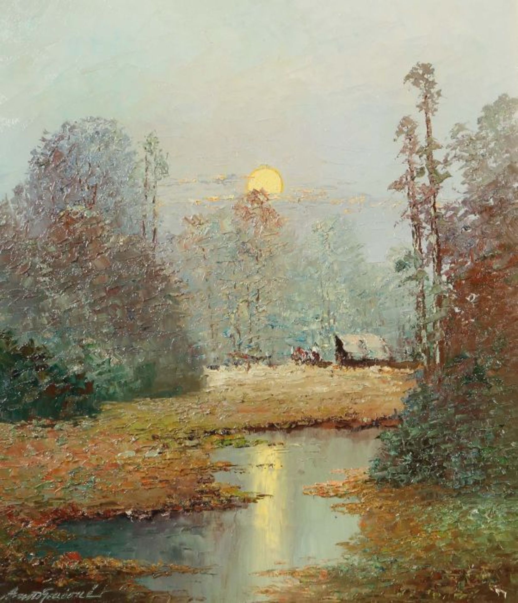 Arnold-Graboné, Georg 1896 - 1982, süddeutscher Landschaftsmaler, Prof.. "Helle Nacht im Moos",