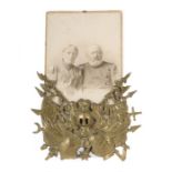 Stellrahmen um 1880, Messing, Gestell mit Standbein und Haltevorrichtung für Foto, Frontseite im