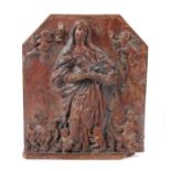 Madonna der Leidenden 18. Jh., Terracotta, Reste einer Bemalung, in Erlöserpose über den Flammen