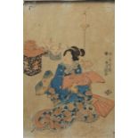 Japanischer Farbholzschneider 19./20. Jh., Holzschnitt mit Darstellung einer knienden Geisha in