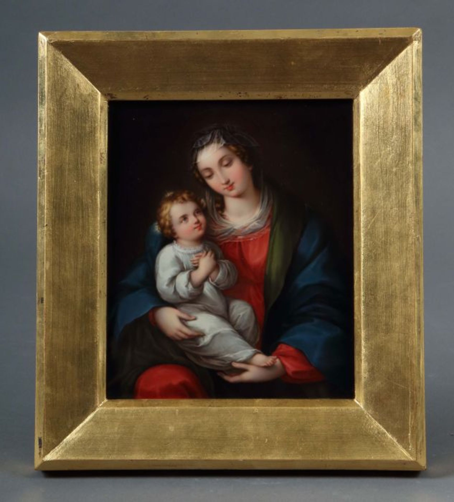 Bildplatte "Madonna mit Kind" Preußen, Ende 19. Jh., Porzellan, polychrome feine Aufglasurbemalung