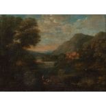 Maler des 17./18. Jh. "Hirten in gebirgiger Ideallandschaft", Flusslandschaft mit Burg- und