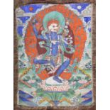 Thangka des Simhavaktra Dakini Tibet, 19./20. Jh., Darstellung des Simhavaktra Dakini, einen