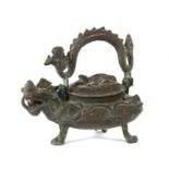 Bixi-Gefäß China, 18./19. Jh., Bronze, Deckelgefäß in Form des Fabelwesens Bixi, einer Schildkröte