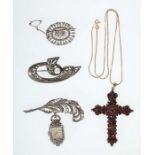 Konvolut Gold- und Nostalgieschmuck 20. Jh., Silber 925/Gelbgold 585/Metall, 4-tlg. best. aus: 3