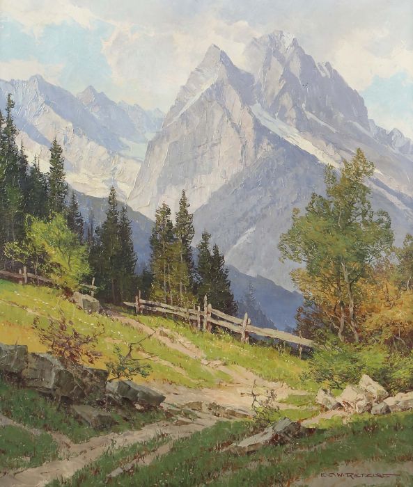 Retzlaff, Ernst Karl Walter Berlin 1898 - 1976, war ein deutscher Landschaftsmaler. Bergmassiv,