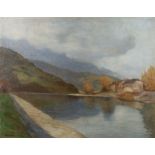 Asmussen, Christian 1873 - 1940, dänischer Landschaftsmaler. "Skandinavische Landschaft mit Fluss