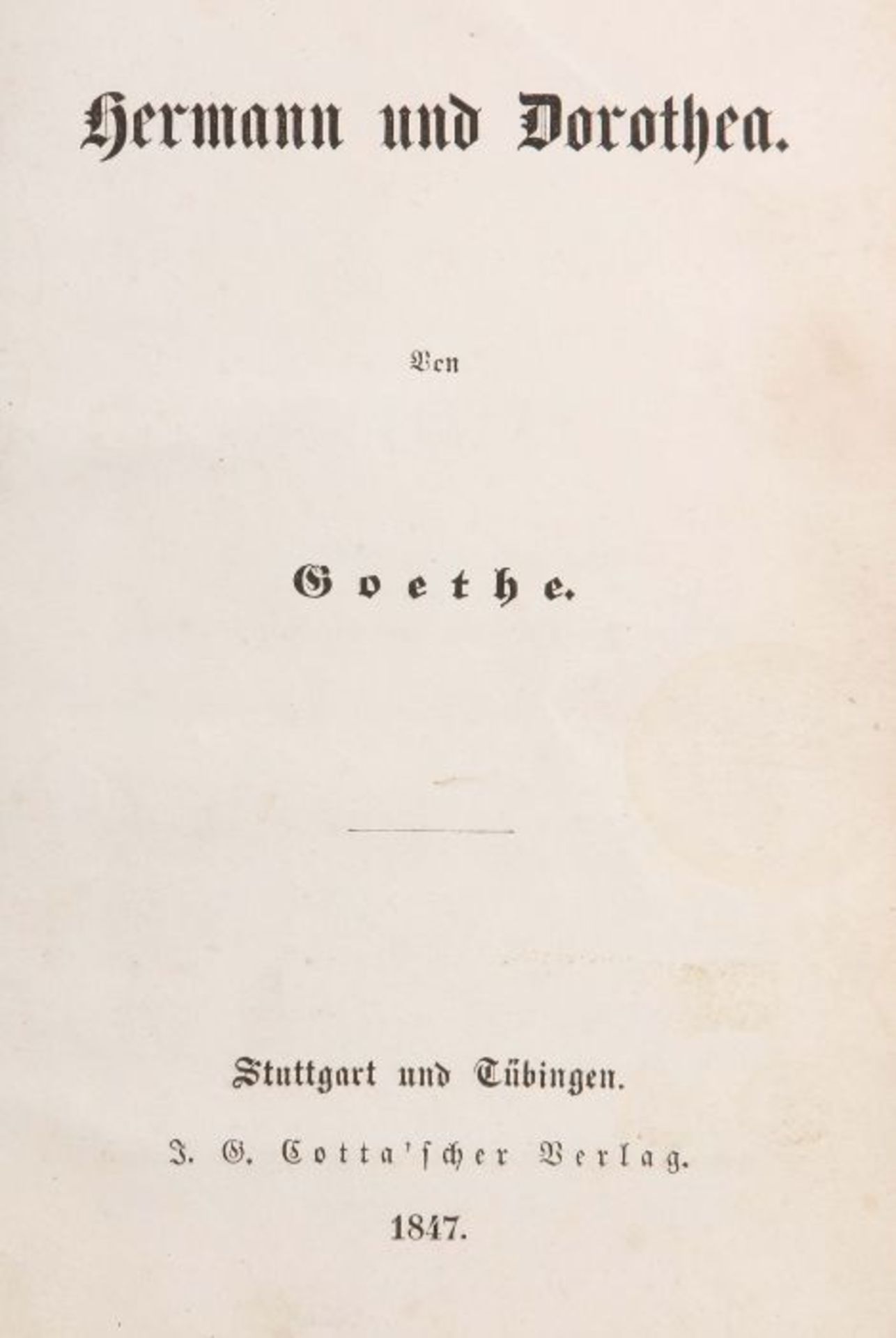 Goethe, Johann Wolfgang von Hermann und Dorothea, Stuttgart/Tübingen, Cotta, 1847, goldgeprägter - Bild 2 aus 2