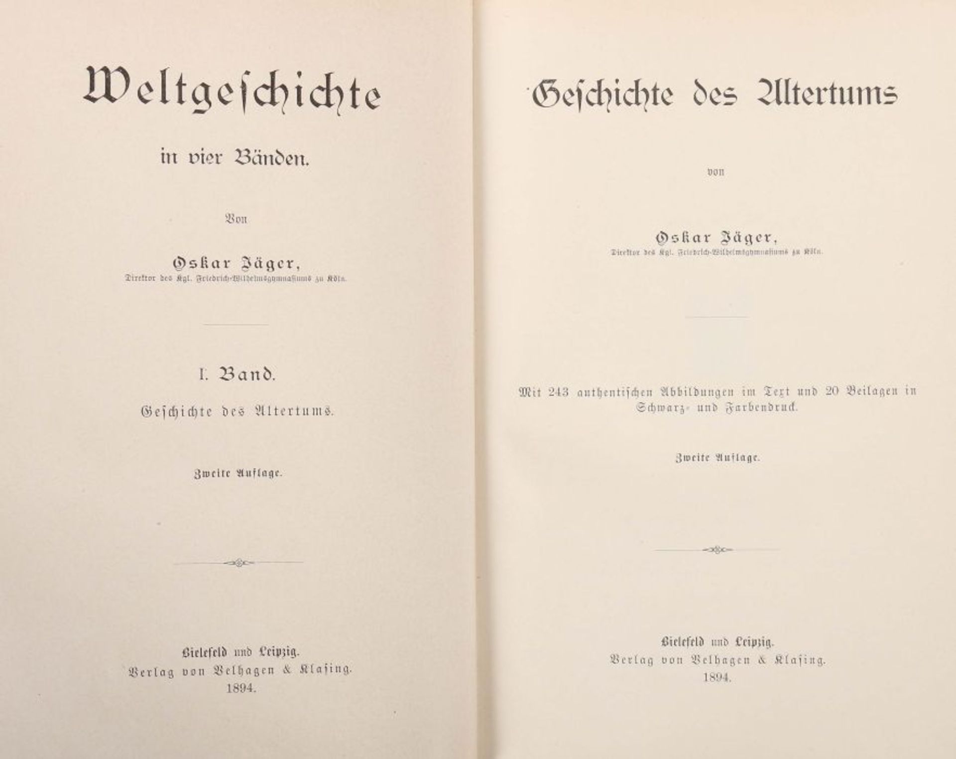 Jäger, Oskar Weltgeschichte in vier Bänden, Bielefeld/Leipzig, Velhagen und Klasing, 1894, 4 Bde. je - Bild 2 aus 3