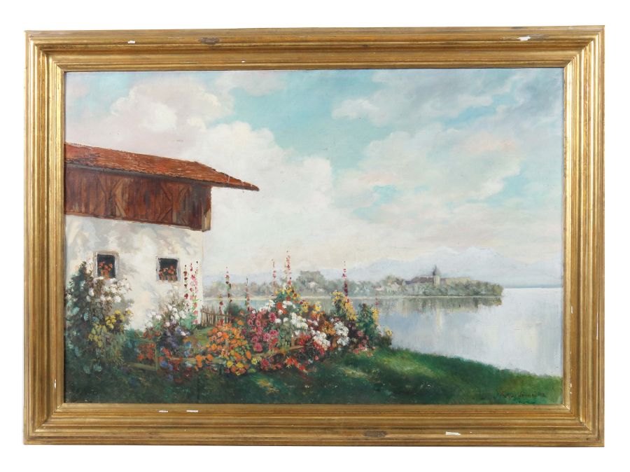Vinnai, Eugen 1889 - 1961, war ein deutscher Kunstmaler. "Chiemseelandschaft mit Fraueninsel", im - Bild 2 aus 4