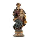 Madonna mit Kind Barockstil Ende 19./Anfang 20. Jh., Lindenholz, farbig gefasst und part. vergoldet,