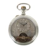 8-Tage-Taschenuhr Hebdomas, Schweiz, 1. Hälfte 20. Jh., Gehäuse Metall, Zifferblatt part. floral