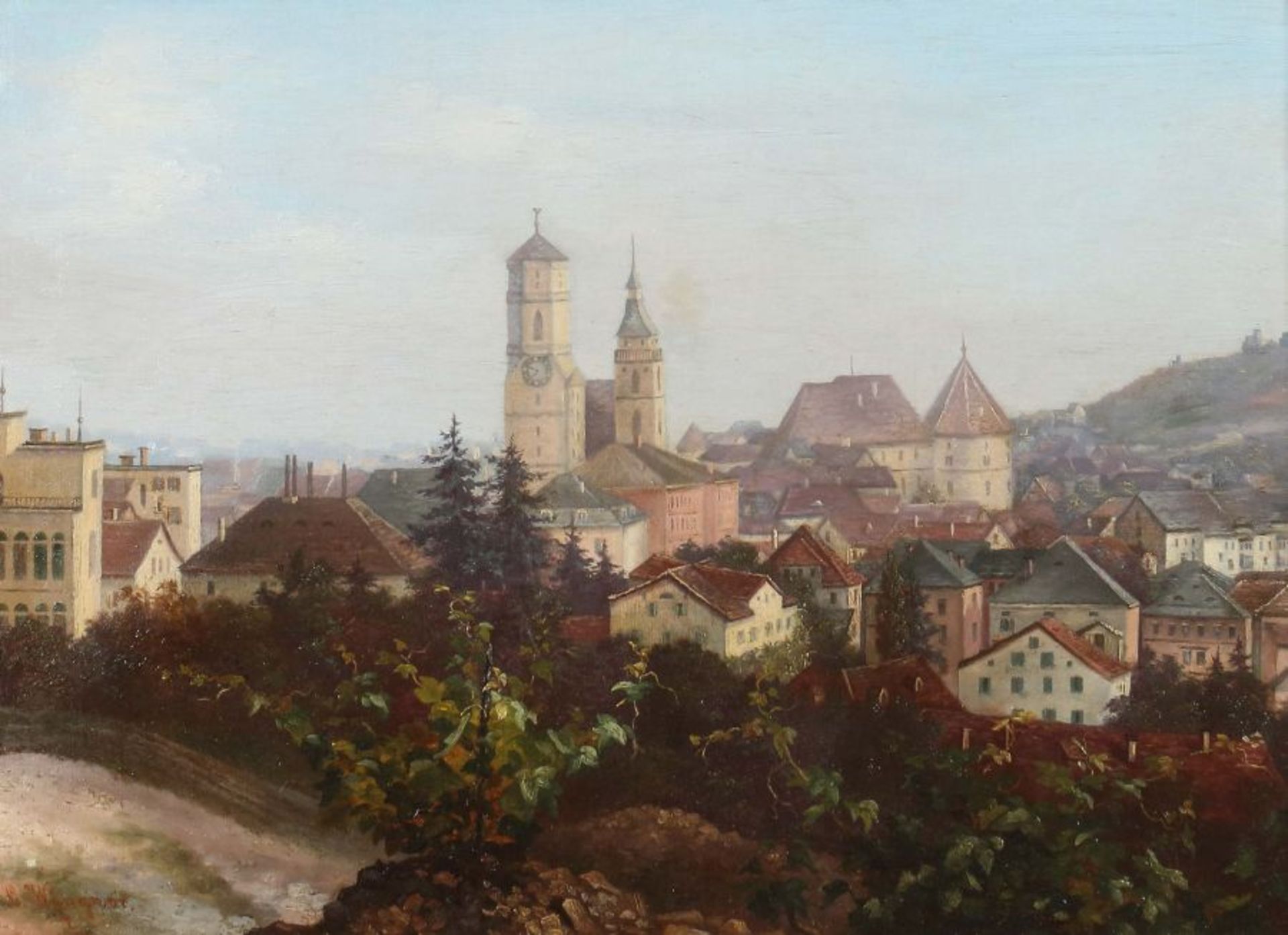 Wangner, C. Maler des 19./20. Jh.. "Blick auf Stuttgart", Anfang 20. Jh., mit dem Alten Schloss