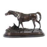 Méne, Pierre-Jules, nach 1810 - 1879. "Schreitendes Reitpferd", Bronze, dunkel patiniert,