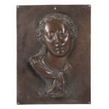 Christaller, O. Bildhauer des 19./20. Jh.. Reliefbüste "Sinnende junge Frau", Kupfer, ins Relief