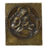 Bildhauer des 19. Jh. Relieftafel "Madonna mit Kind", Bronze, im Relief ausgeführte Darstellung