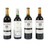 4 Flaschen spanischer Rotwein 1994/2002, 3x Marques de Ballestar, Carinena, Reserva, in Drahtnetz,