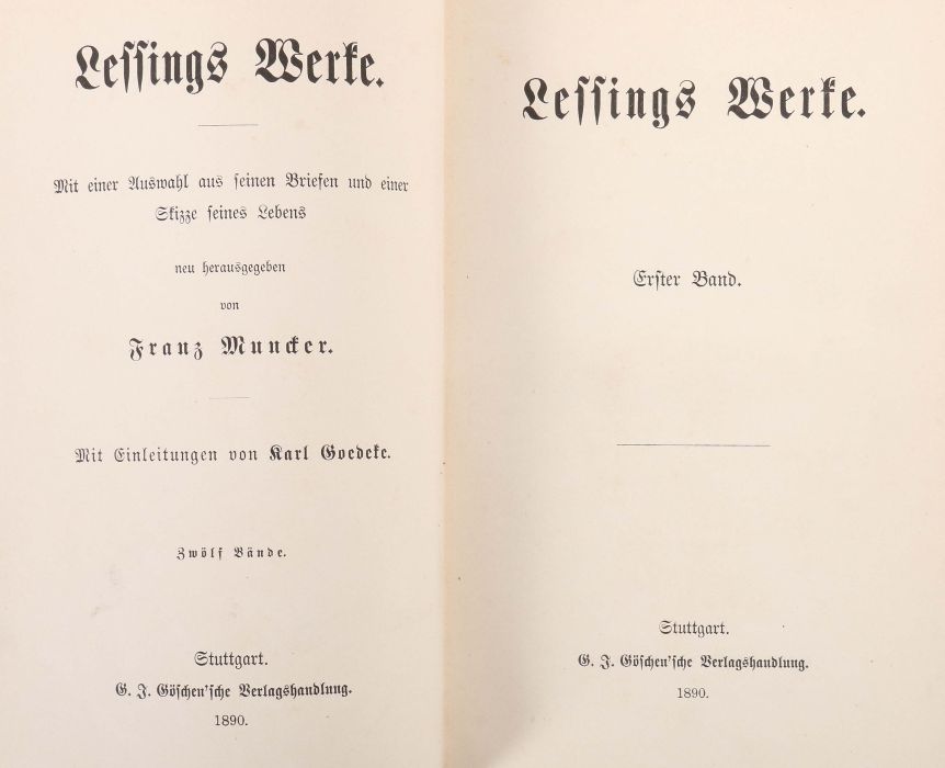 Lessing, Gotthold Ephraim Lessings Werke, 12 Bde. in 6, Stuttgart, Göschen'sche Verlagsbuchhandlung, - Bild 2 aus 2