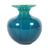 Vase Mdina, Malta, Glasstudio, 1970er Jahre, blaues Glas, mundgeblasen, Streifendekor mit