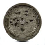 Bronzespiegel Japan, wohl 19./Anf. 20. Jh., Metall, im Edo-Stil, hohes Relief mit Dekor von