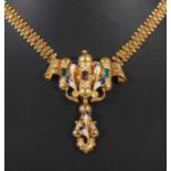 Collier um 1850, Gelbgold 750, feine Biedermeier-Handarbeit, durch kleine Ringe verbundene,