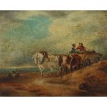 Maler des 18./19. Jh. "Wagen mit Pferd und Ochsen in weiter Dünenlandschaft", Genreszene mit einem