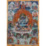 YabYum-Thangka Tibet/Nepal, wohl 19. Jh., zentrale Darstellung des Jambhala im YabYum auf