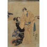 Japanischer Künstler 19./20. Jh., Holzschnitt mit Darstellung einer Geisha in prachtvoll