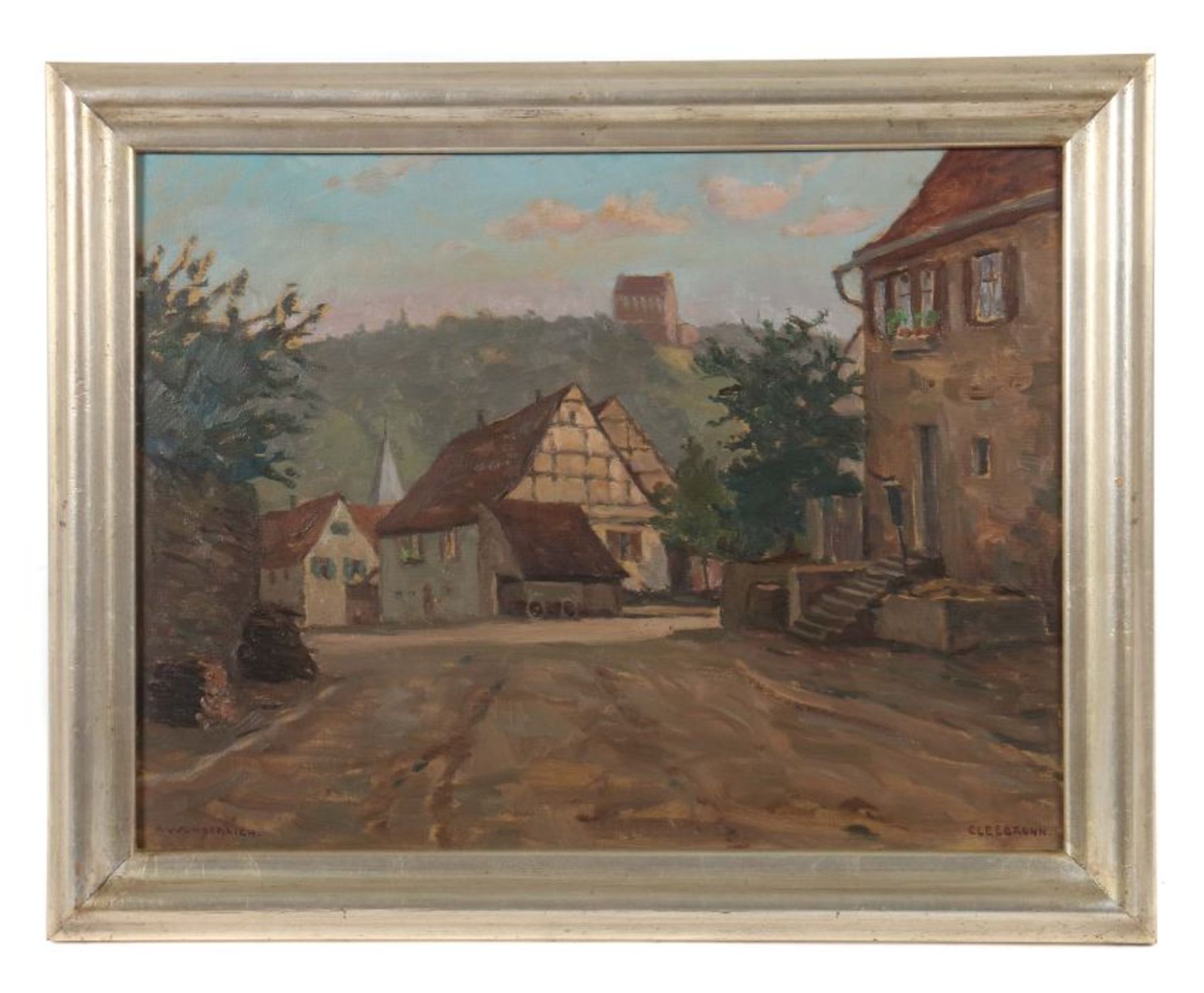 Wunderlich, Albert 1876 - 1949, war Maler in Stuttgart. "Cleebronn", eine Dorfstraße, unten links - Bild 2 aus 3