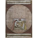 Miniaturmalerei Persien, 19./20. Jh., Gouache/Papier, zentrale Darstellung eines Paares vor
