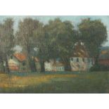 Künstler des 19./20. Jh. "Häuser in Diessen", Blick auf eine Häuserzeile hinter Bäumen, Öl/