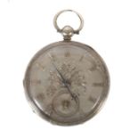 Schlüsseltaschenuhr London, England, 1847, Silber 925, ziseliertes Zifferblatt mit römischen Zahlen,