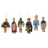 6 Marionettenfiguren wohl Anton Münzberg, Tschechien, 1. Hälfte/Mitte 20. Jh., Holz/Masse, polychrom