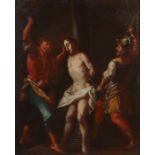 Maler des 18. Jh. "Christus an der Geißelsäule", flankiert von zwei Peinigern, unsign., Öl/