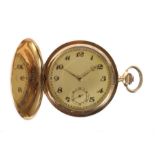 Herrentaschenuhr Schweiz, um 1920/1930, Gehäuse Gelbgold 585, Innendeckel Metall, mit arabischen