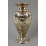 ARTS & CRAFT VASE Birmingham, 1902 Baluster with floral relief embossed background, remnants of