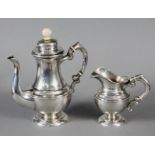 A MOCHA JUG WITH A CREAM JUG Vienna, ca. 1900 Silver, partly matt finished with engraved decor,