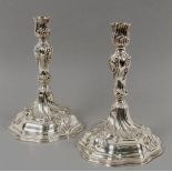 A PAIR OF CANDLESTICKS IN BAROQUE STYLE Silver, height 24cm, no marks, condition checked, ca.