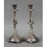 A PAIR OF SPANISH CANDLESTICKS with cupids, silver, hallmark, height 30.5cm, approx. 1184g (loaded