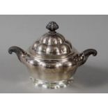 A SUGAR BOWL Sweden Silver, Baroque style, handles and knob ae made of ebonized wood, monogram