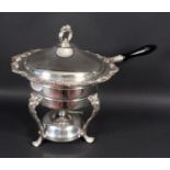 A FONDUE PAN USA, 20th century Pan with lid, water bath, stand and rechaud, silver plate with