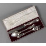 A CHILD'S CUTLERY SET IN A CASE Sweden, 19th century Silver, 3-piece, Baroque style, consisting of