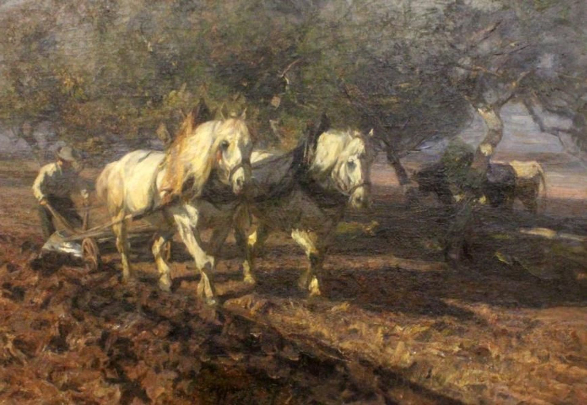 ZÜGEL, HEINRICH VON Murrhardt 1850 - 1941 München Ploughing peasant with horses. Oil on canvas,