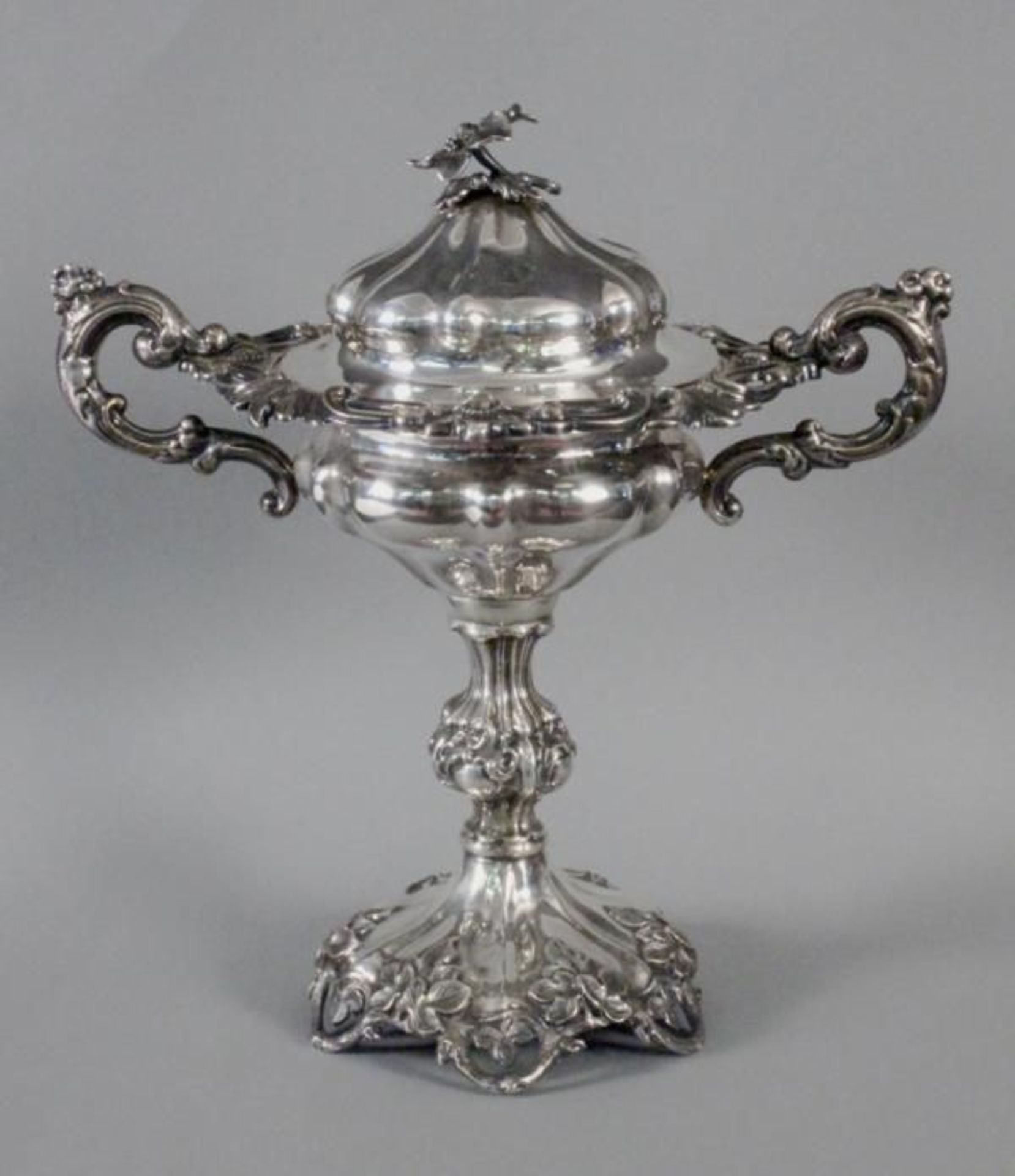 A GOBLET WITH COVER Sweden 1858 Silver, driven work in the Baroque style with plants, rocailles, and