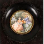 Opening: 60 EUR    A FRENCH ROKOKO STYLE MINIATURE ''The Music Lesson''. Gouache ivory. Diameter