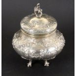 Opening: 150 EUR    A SUGAR BOWL German 800 Silver, Baroque form with rocaille relief and pastoral