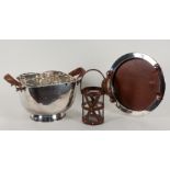 Opening: 80 EUR    A CHAMPAGNE COOLER, STORM LANTERN AND TRAY Silver-plated, partly with glass and